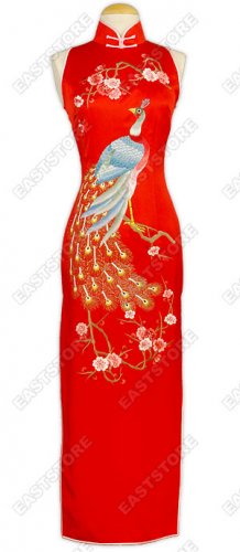 Peacock Embroidered Silk Cheongsam
