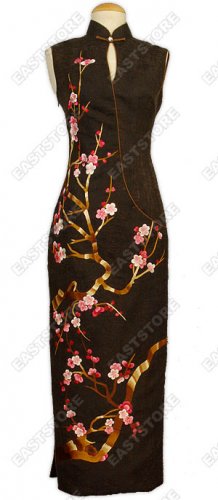 Blooming Mei Hua Embroidery Silk Crape Cheongsam