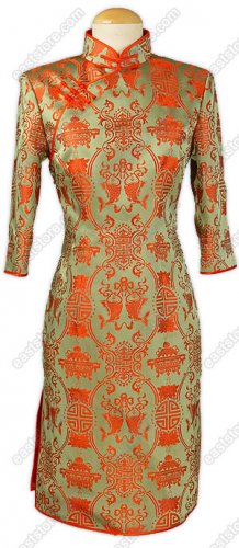Double-Fishes Pattern Silk Brocade Cheongsam