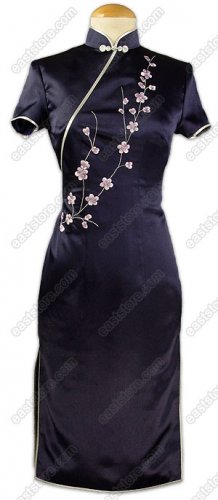 Chic Plum Blossom Embroidered Silk Dress