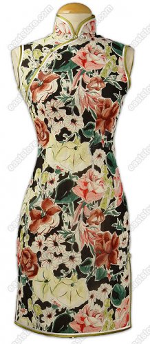 Well-off Floral Printed Silk Cheongsam