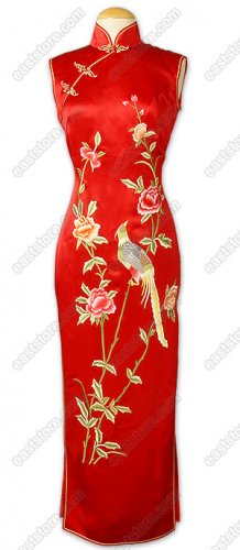Jubilant Phoenix and Peony Embroidered Silk Cheongsam