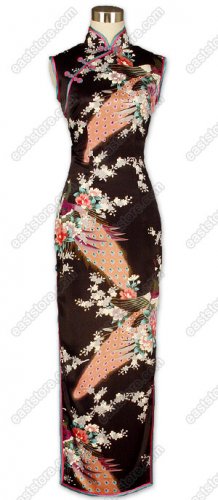Gao Ya Peacock Printed Silk Cheongsam