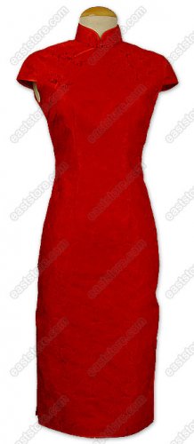 Aristocratic Red Rose Brocade Dress