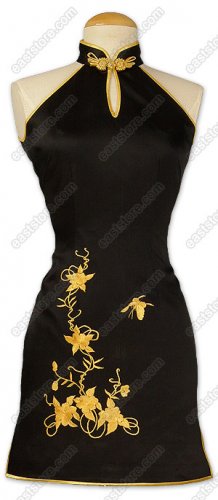 Classical Gold Flower Embroidered Silk Cheongsam
