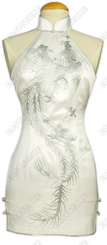 Dazzling Phoenix Embroidery Silk Mini Cheongsam