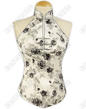 Cool Rose Pattern Silk Blouse