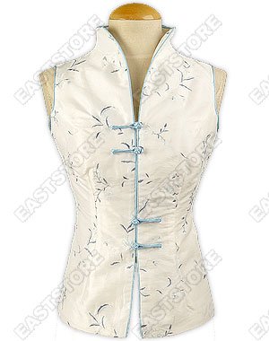 Floral Embroidery Sleeveless Thai Silk Blouse