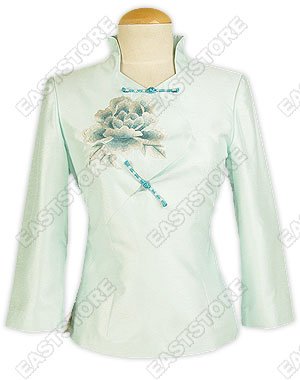 Graceful Peony Embroidery Thai Silk Blouse