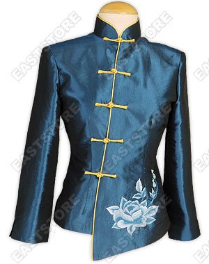 Peony Embroidery Thai Silk Blouse