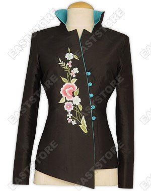 Asymmetric Front Embroidered Silk Jacket