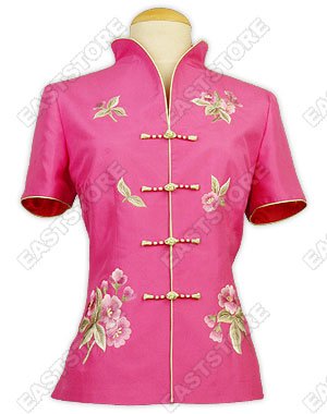 Flower Embroidery Thai Silk Blouse