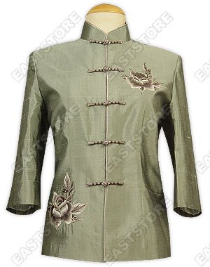 Peony Embroidered Thai Silk Blouse