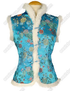 Fur-Trimmed Brocade Vest(Quilted)