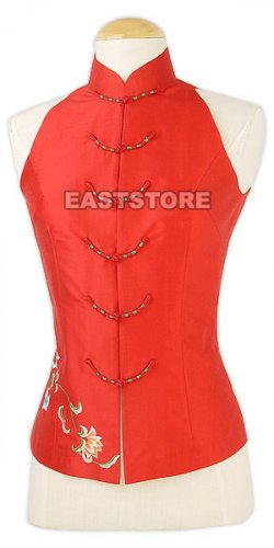 Silk Floral Embroidery Cut-in Shoulder Blouse