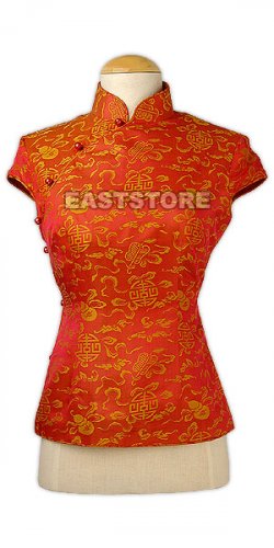 Oriental Longevity Cap Sleeves Blouse