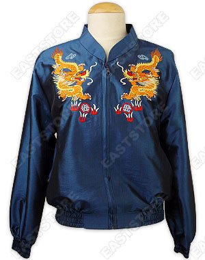 Flying Dragon Embroidered Thai Silk Bomber Jacket