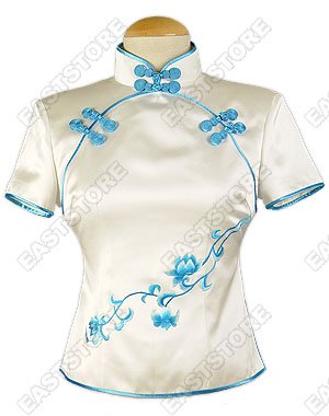 Silk Blouse with Lotus Embroidery