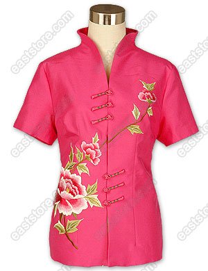 Elegant Peony Embroidered Silk Blouse