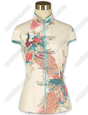 Traditional Peacock Printed Silk Blouse