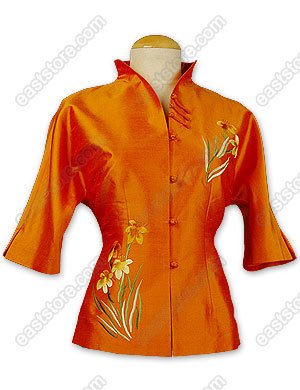Chic Orchid Embroidered Thai Silk Blouse