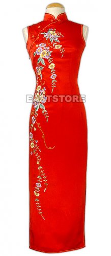 Festive Floral Embroidery Silk Cheongsam