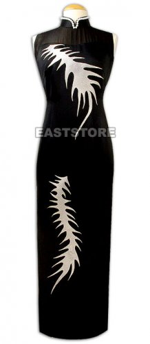 Noble Phoenix Feather Embroidery Silk Dress