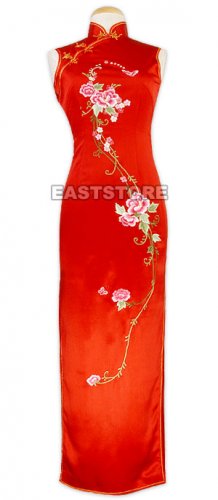 Impassioned Embrace Floral Embroidery Silk Dress
