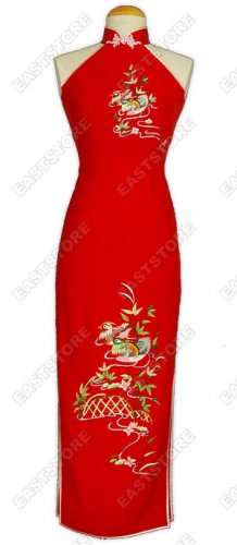 Romantic Mandarin Duck Embroidered Silk Cheongsam