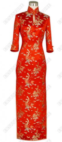 Traditional Dragon and Phoenix Silk Brocade Cheongsam