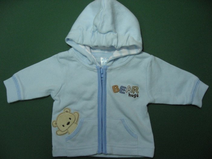 CHILD OF MINE Blue Long Sleeve Jacket with Hood, Cute âBear Hugsâ NWOT