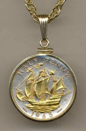 Sailing Ship Coin Necklace Pendant