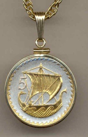 Viking Sailing Ship Coin Necklace Pendant