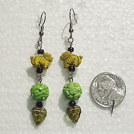 Fu Dogs Porcelain Glass Handcrafted Artisan OOAK Dangle Earrings