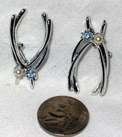 Vintage Wishbone Rhinestone Faux Pearl Scatter Pins Brooches