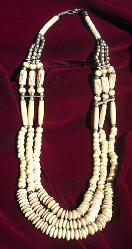 Vintage Primative Hand Carved Bone Multi Strand Necklace
