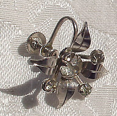 Earrings Signed BN 1950's Atomic Age Rhinestone Star flower