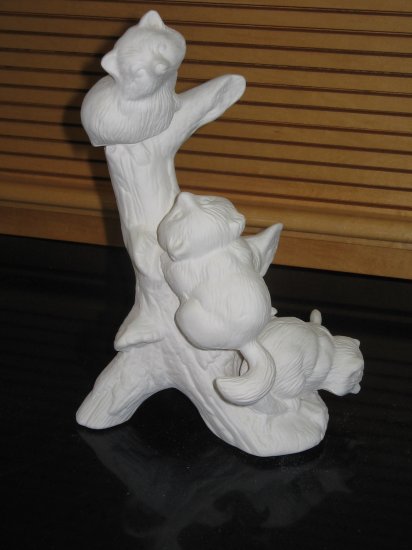 3 Ceramic Raccoons Climbing On Tree Ready To Paint