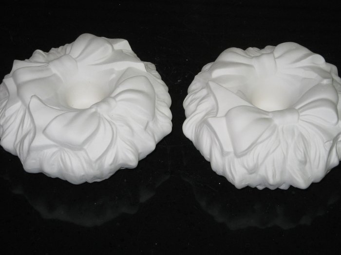 Ceramic Wreath Candle Holders Pair Ready To Paint Bisque