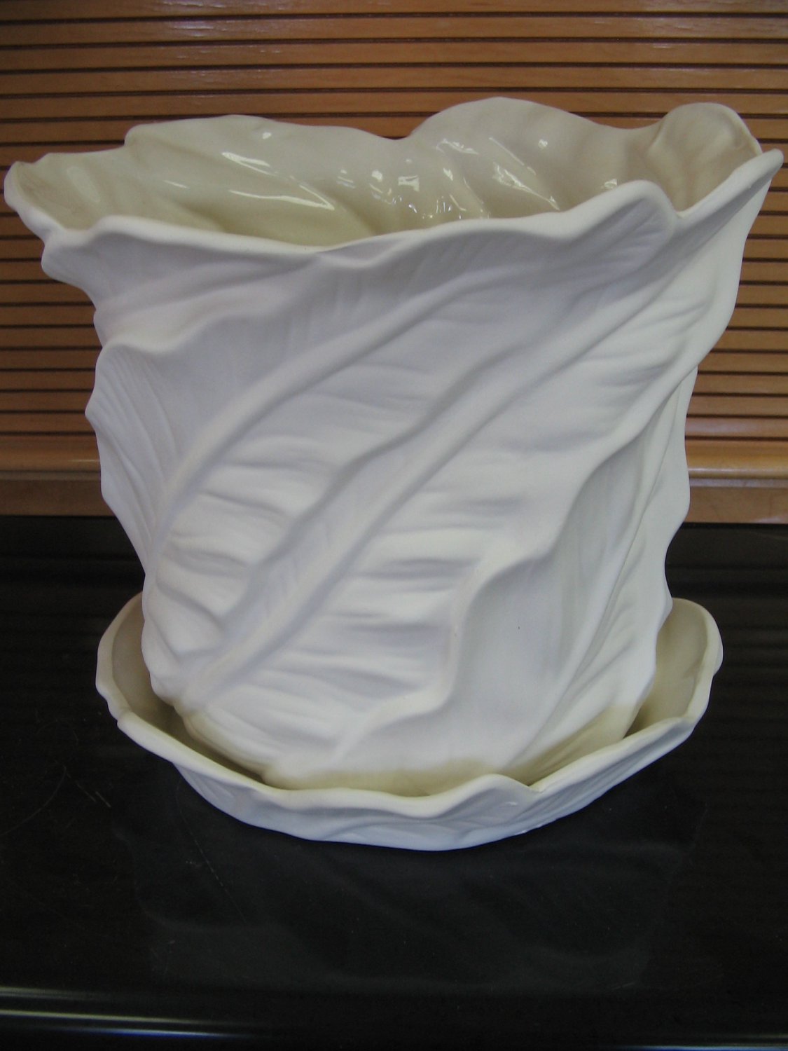 Ceramic Bisque Large Leaf Design Flower Pot With Saucer U Paint Ceramics