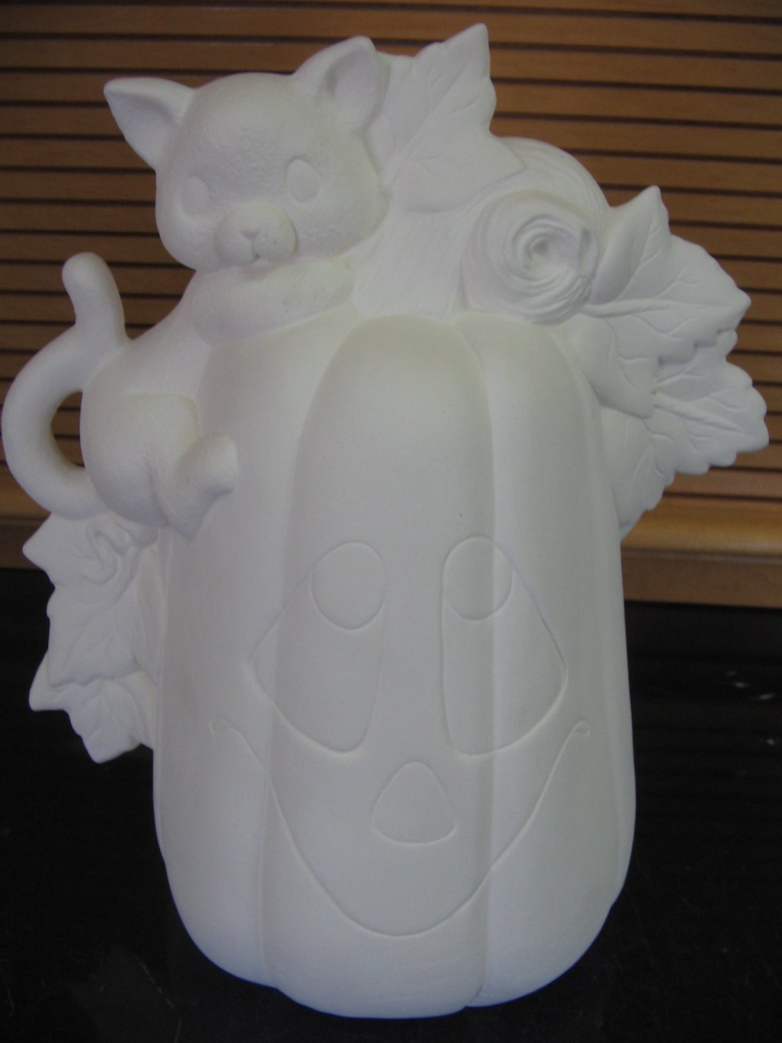 Pumpkin With Climbing Cat U Paint Ceramic Bisque Ready To Paint Ceramics