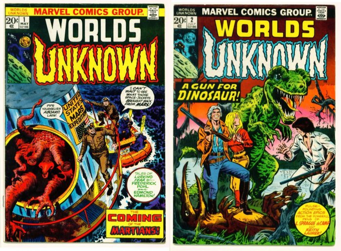 WORLDS UNKNOWN #1 and #2 Marvel Comics 1973 Horror Lot