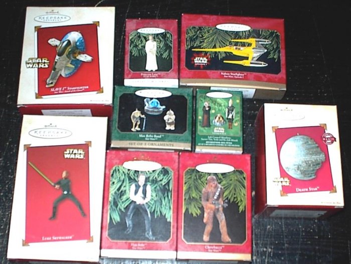 STAR WARS Lot of 8 Hallmark Ornaments DARTH VADER CHEWBACCA HAN SOLO OBI-WAN KENOBI PRINCESS LEIA
