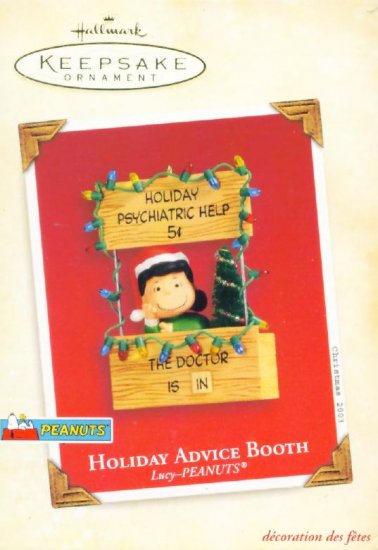 PEANUTS LUCY HOLIDAY ADVICE BOOTH Hallmark Ornament 2003