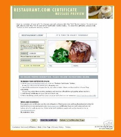 $100 RESTAURANT.COM Gift Certicate Coupon Voucher