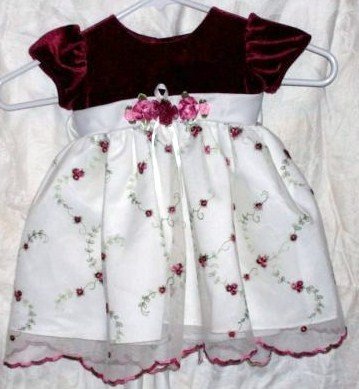 YOUNGLAND GIRLS SIZE 12 MONTH DRESS CREAM & BURGANDY