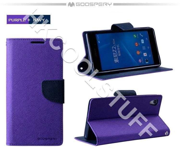 Genuine Mercury Goospery Fancy Diary Wallet Case Cover for Sony Xperia Z2 Purple+Navy