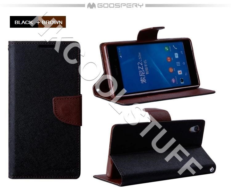 Genuine Mercury Goospery Fancy Diary Wallet Case Cover for Sony Xperia Z2 Black+Brown