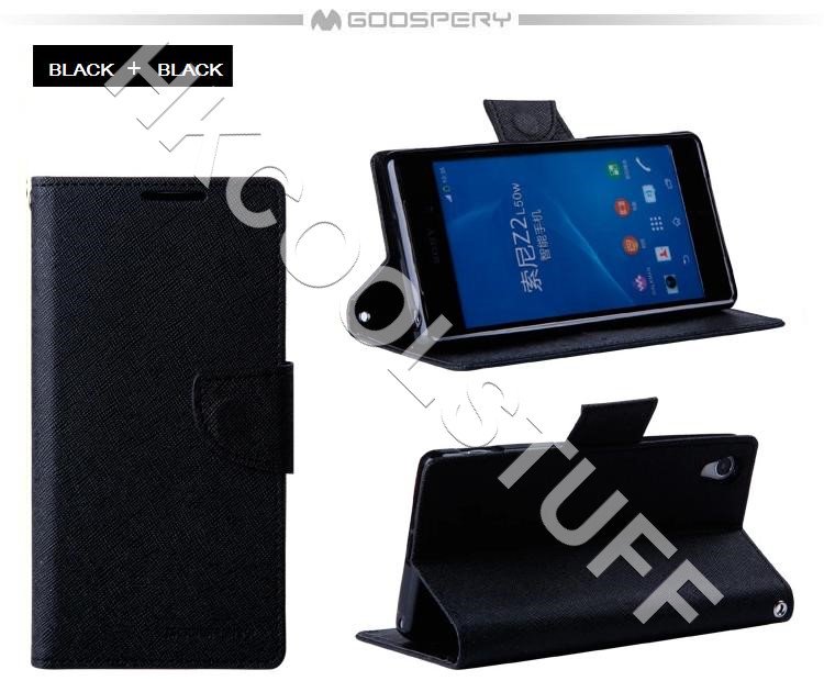 Genuine Mercury Goospery Fancy Diary Wallet Case Cover for Sony Xperia Z2 / L50w Black