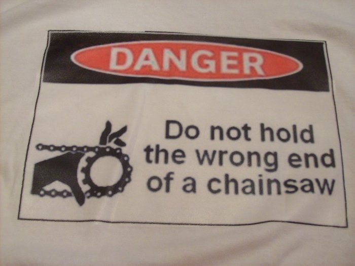 34-36, white, DANGER - chainsaws